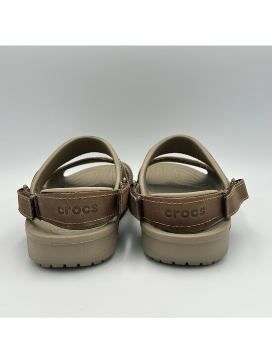 Crocs Yukon Men\'s Size 8 Brown Leather Strap Comfort Slides Open Toe Sandals